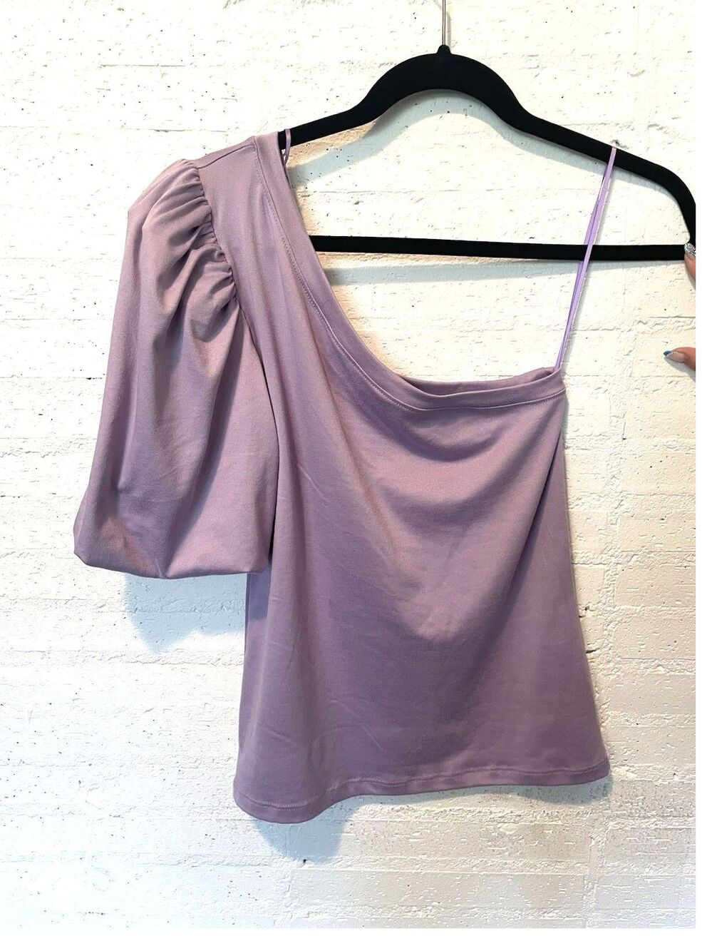 NWT AQUA Ladies Lavender One Shoulder Puff Sleeve Tee Elevated Casual Y2K - Picture 2 of 6